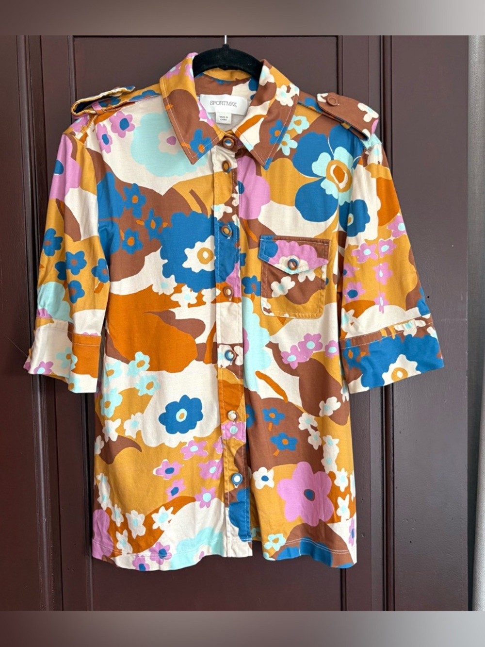 Sportmax Max Mara designer blouse button up retro floral print size Large